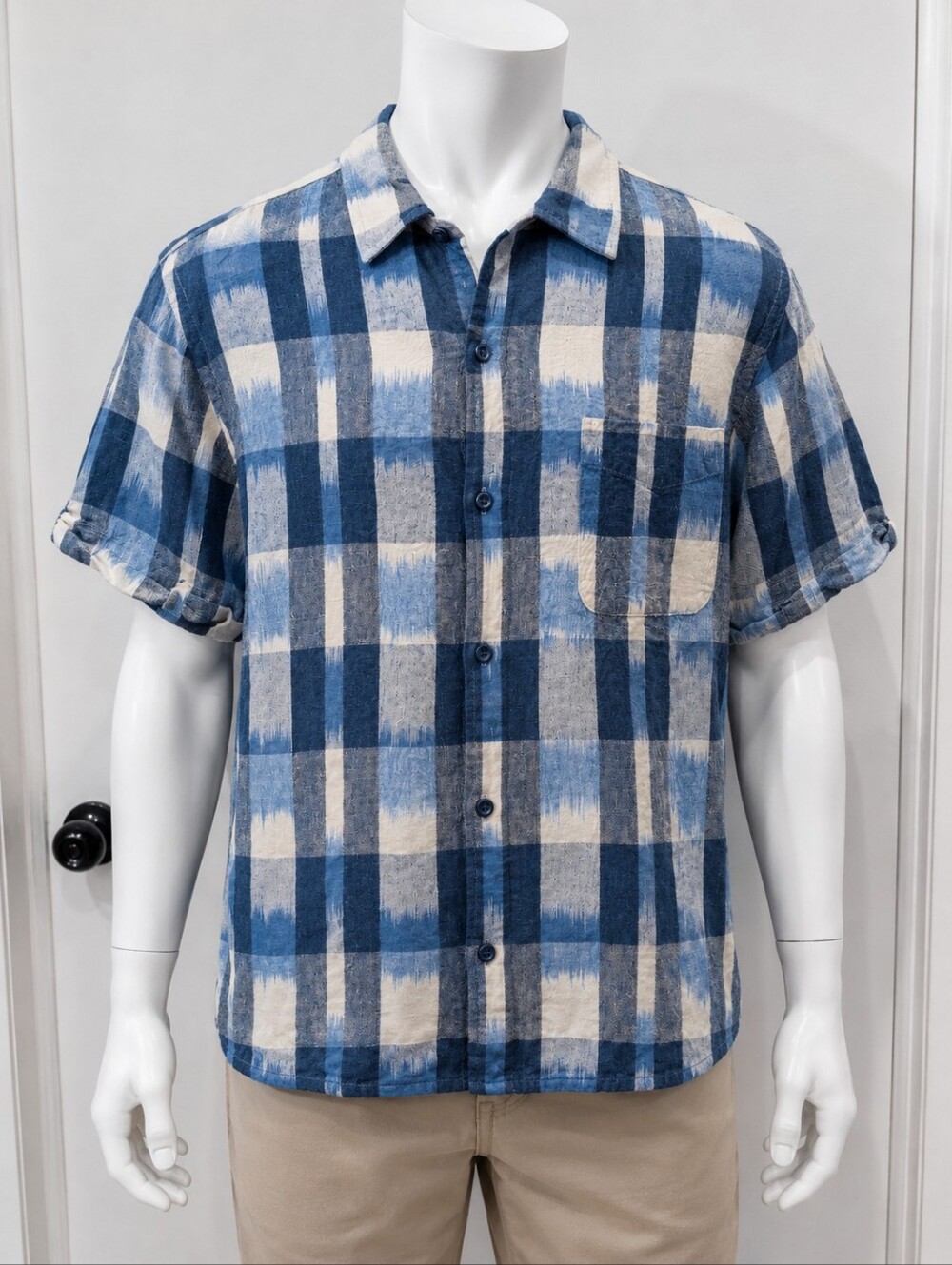 Polo Ralph Lauren Classic Fit Indigo Plaid Linen Shirt Men’s Large